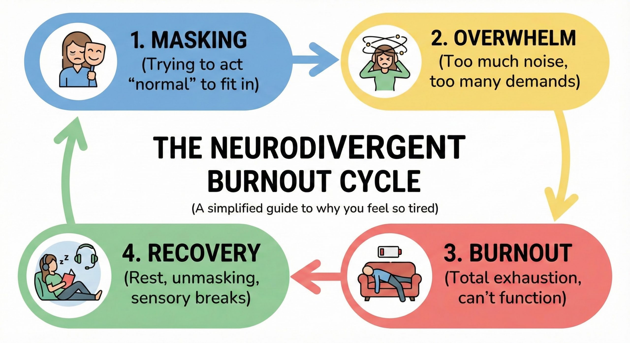 The Neurodivergent Burnout Cycle: Masking, Overwhelm, Burnout, Recovery